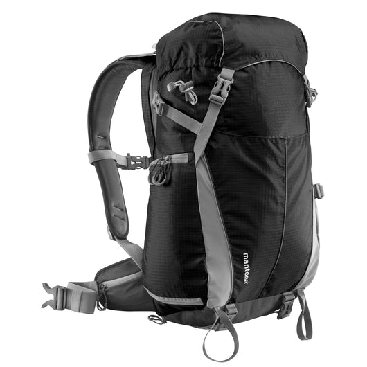 Mantona Elements Outdoor Zaino nero 2in1 per fotocamera e trekking, borsa fotografica con scomparti imbottiti per DSLR, drone, con supporto treppiede e copertura antipioggia