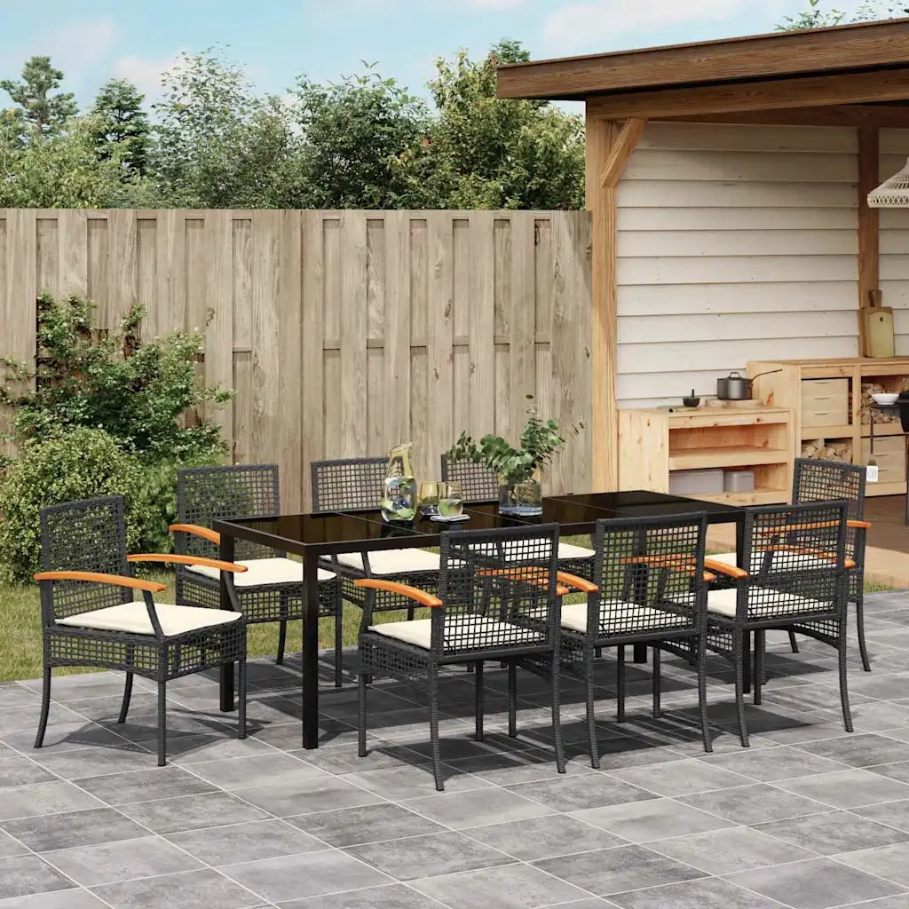 Set da Pranzo per Giardino con cuscino 9 pcs Nero Rattan 3380819