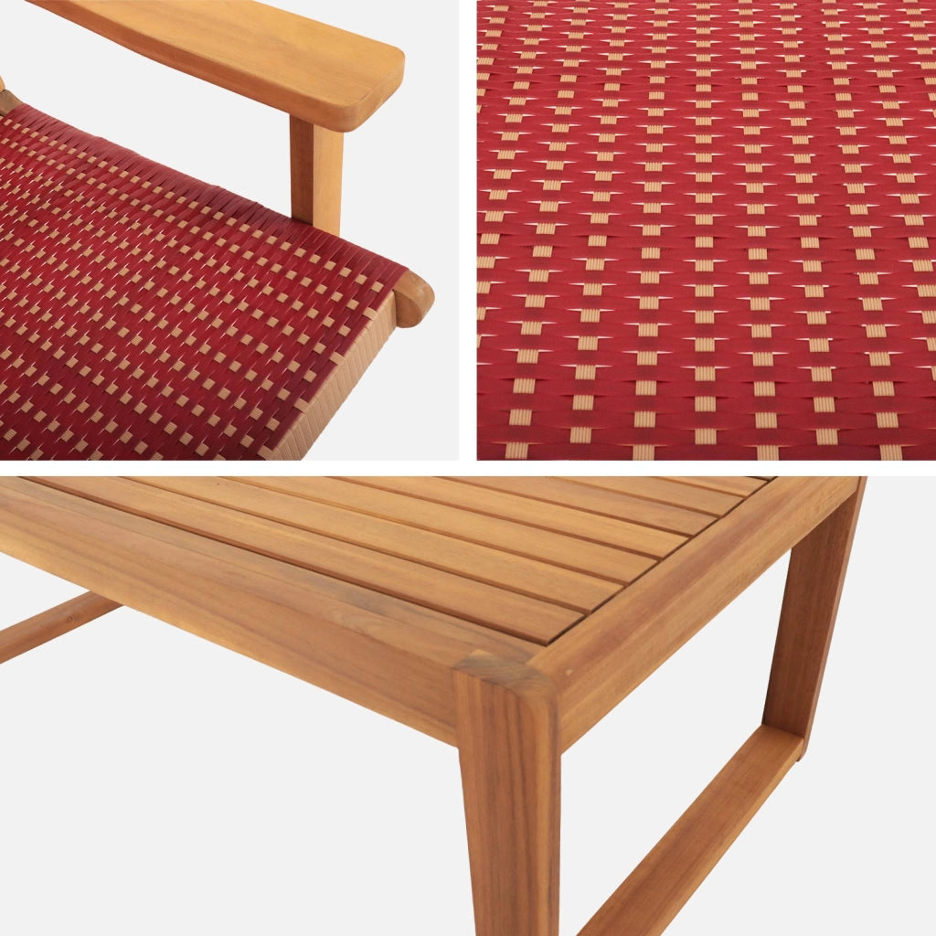 Salotto da giardino in legno di acacia e resina, 4 posti, teak
