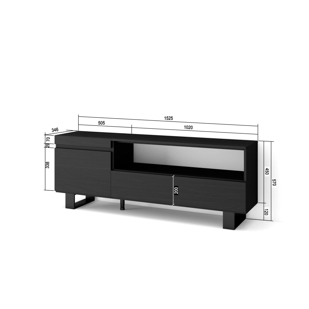 Mobile TV Soggiorno, 150x35x57cm, Per TV fino a 65", Design industriale, Nero RF2482