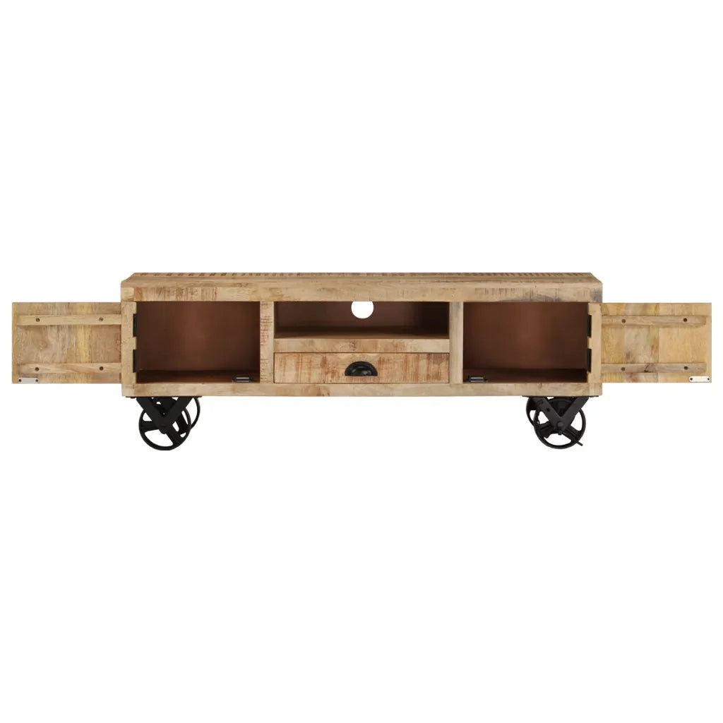 Mobile Porta TV con Ruote 110x30x37 cm in Legno di Mango Grezzo cod mxl 67984