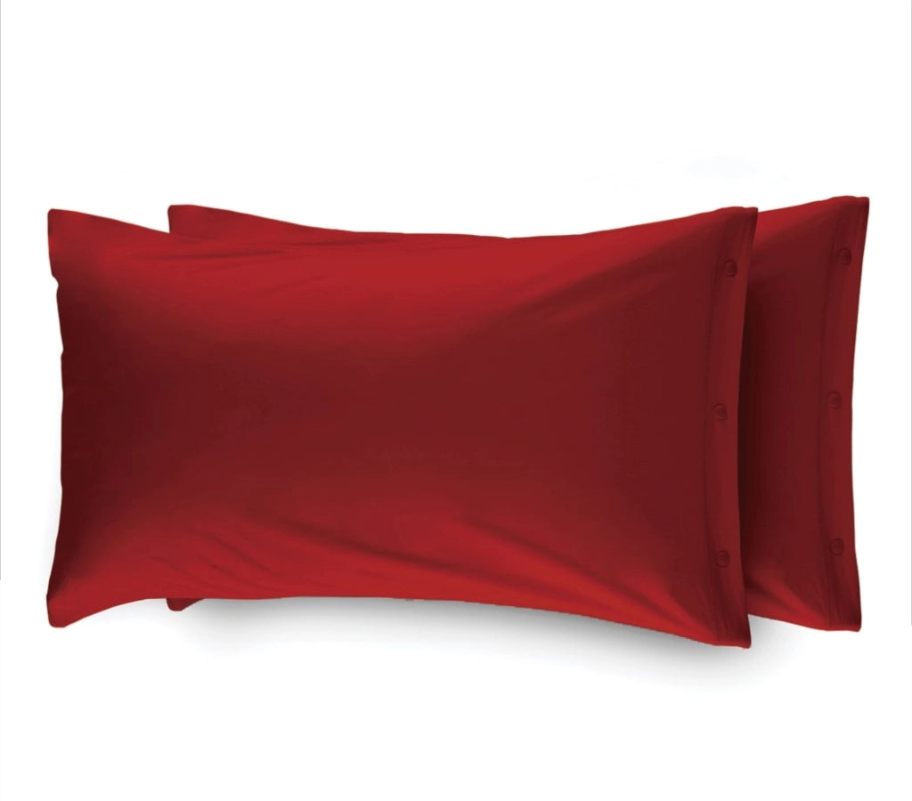 Completo Lenzuola In 100% Cotone In Tinta Unita Made In Italy - Francese - Rosso