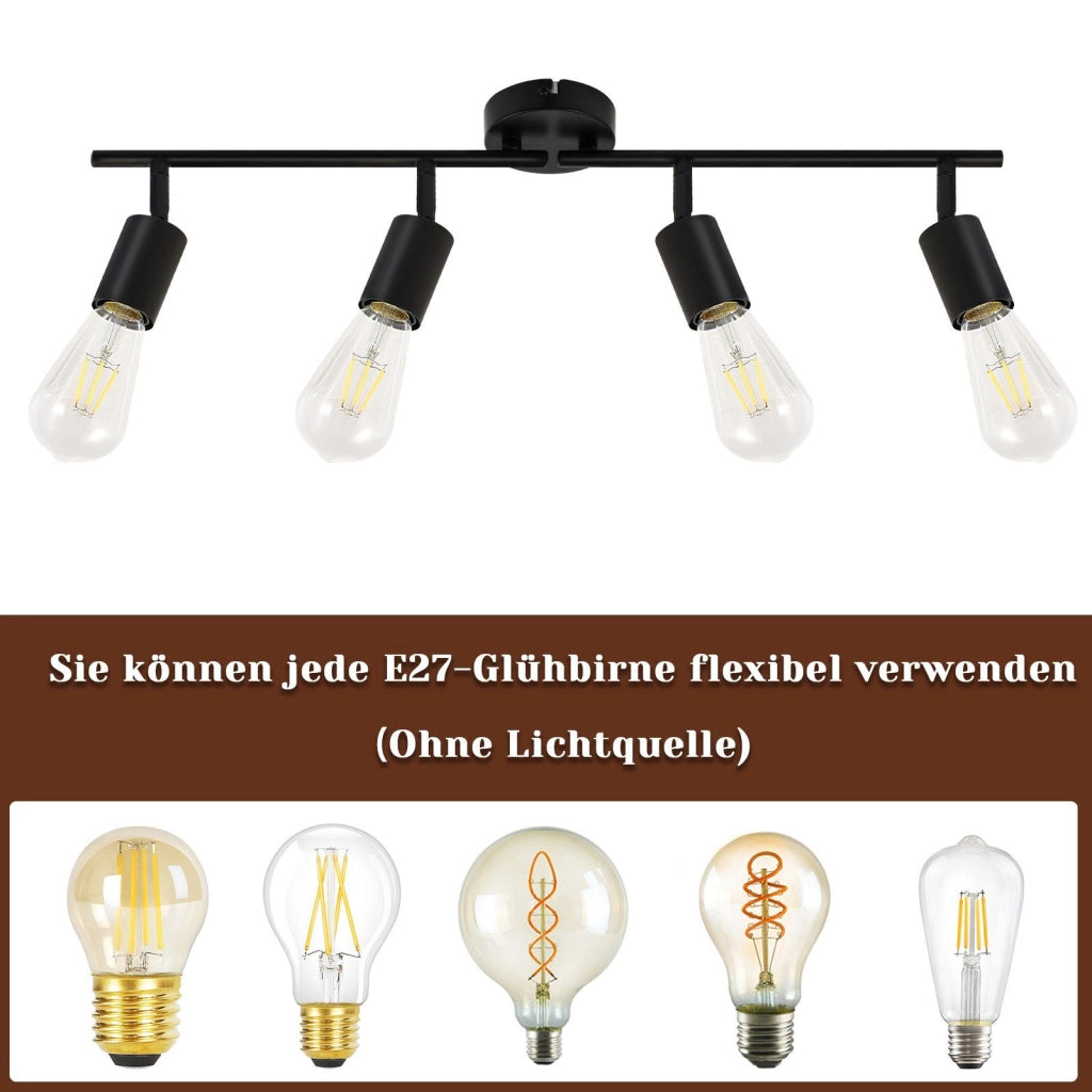 ZMH Faretto da soffitto nero - Lampada da soffitto con faretti E27 orientabili a 350° per camera da letto vintage