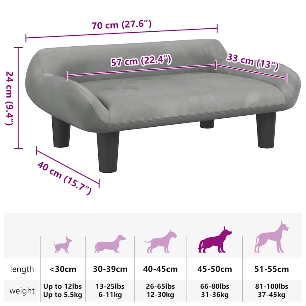 Cuccia per cani comoda cesta da divano colore chiaro 70 x 40 x 24 cm velluto grigio 02_0043102