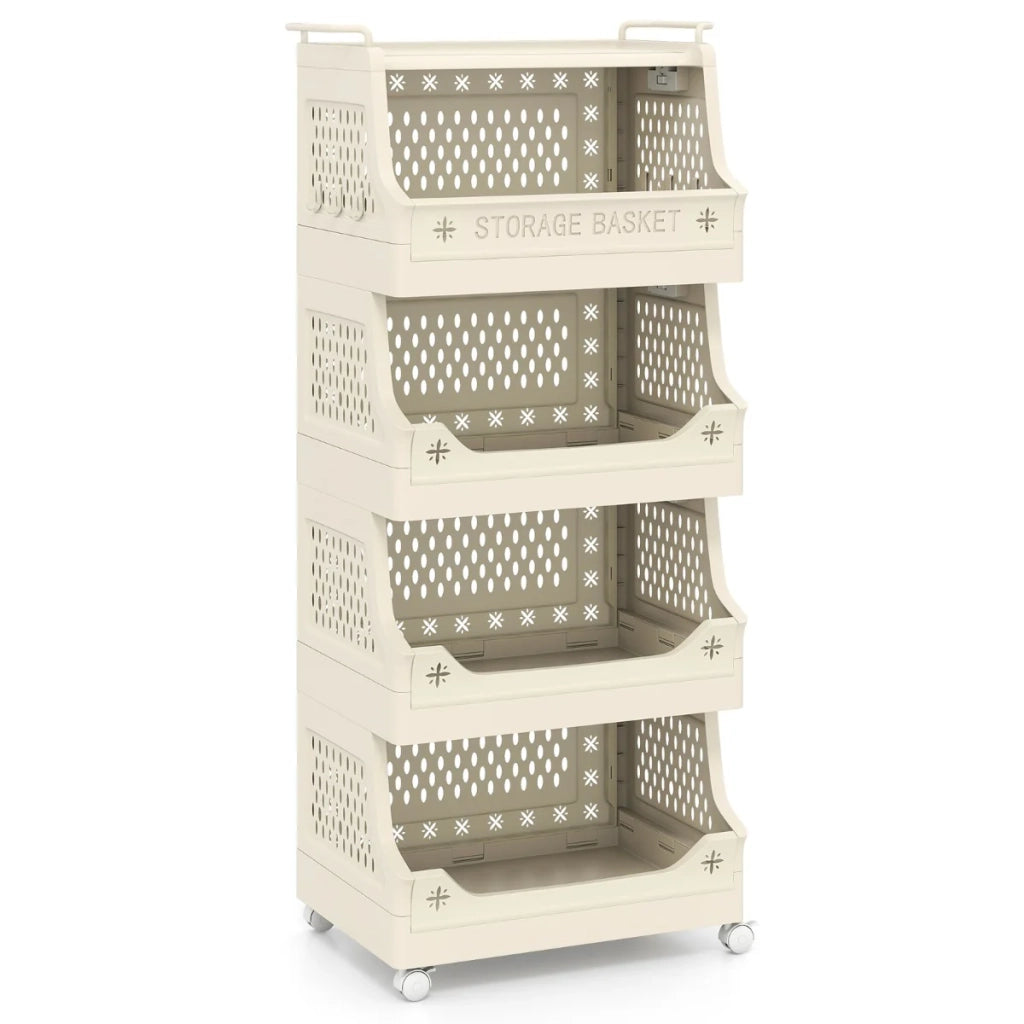 Cesto portabiancheria con ruote 44,5 x 29,5 x 52,5 cm con 5 ripiani impilabili e ruote bloccabili PP beige 20_0018378