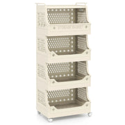 Cesto portabiancheria con ruote 44,5 x 29,5 x 52,5 cm con 5 ripiani impilabili e ruote bloccabili PP beige 20_0018378