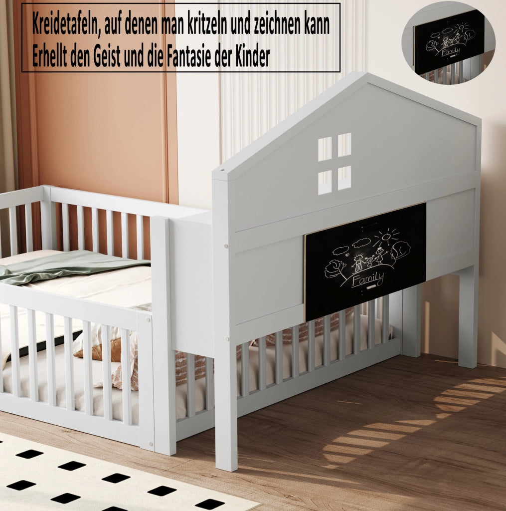 Lettino per bambini a forma di casa 140x200 cm in legno massello; bianco