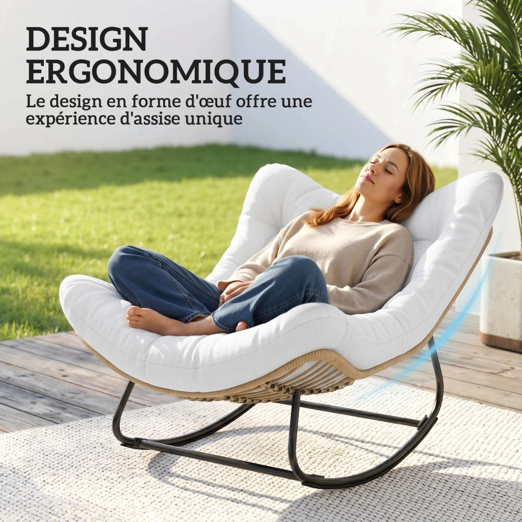 Poltrona a dondolo da giardino ¨C zephmum ¨C crema 98x111x74 cm
