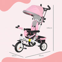 Triciclo Passeggino per Bambini con Maniglione 95x50x106 cm con Cintura di Sicurezza Rosa