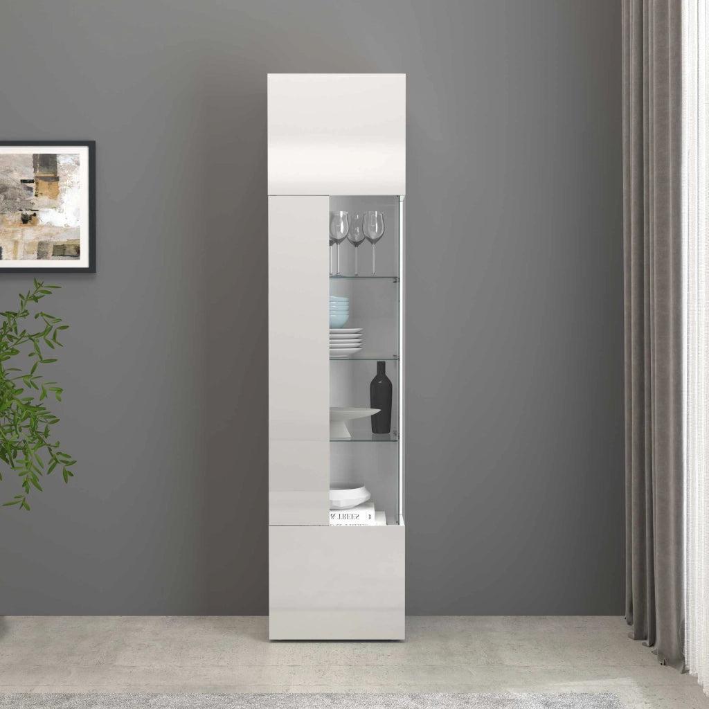 WHOUS Vetrinetta espositiva Egypt con 1 anta e 5 ripiani bianco lucido 45x34x190 cm