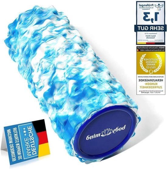 Fascia Roller per Massaggio per Schiena, Spalle, Braccia, Gambe e Piedi; 33 x 145 cm (Blu-Bianco)
