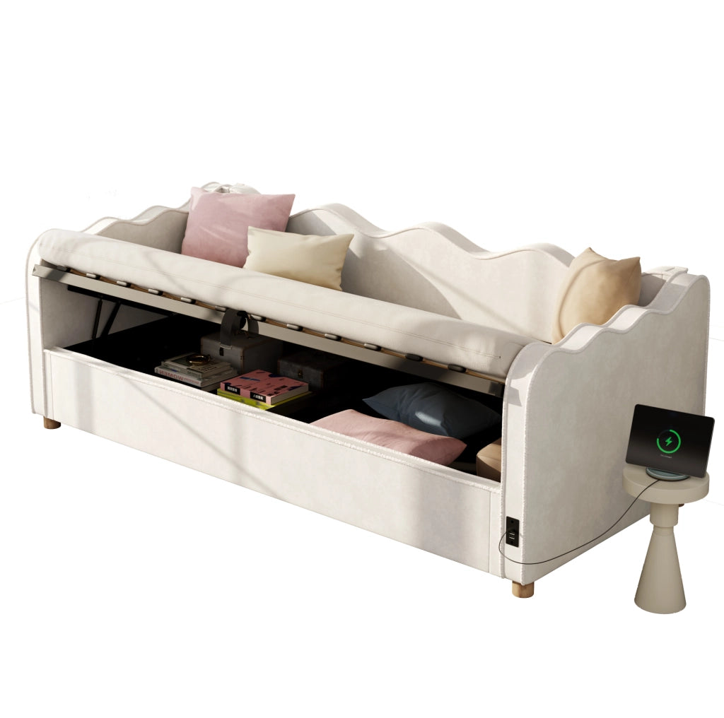 Letto da giorno imbottito 90x200 cm con contenitore idraulico e USB