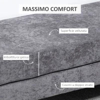 Panca Fondo Letto a 2 Strati in Tessuto Effetto Velluto e Acciaio, 121x50.5x46.5 cm, Grigio Scuro e Oro