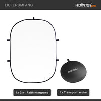 Sfondo pieghevole 2 in 1 nero/bianco 150 x 200 cm, robusto fondale fotografico con cornice stabile, per studio fotografico con borsa di trasporto