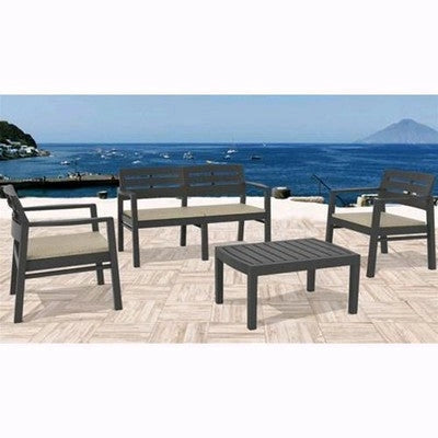 SALOTTO IN RESINA ANTRACITE LOTO ARREDO GIARDINO SET ARREDO GIARDINO