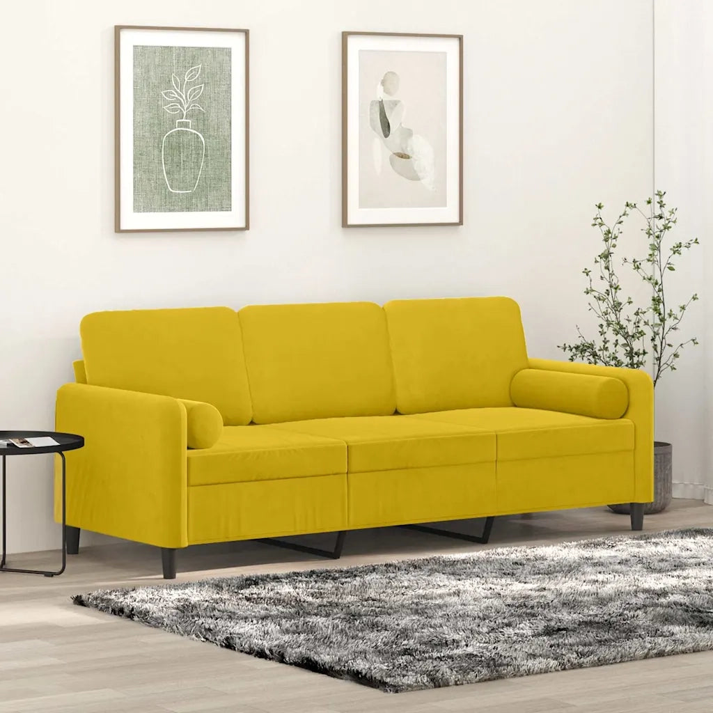 Divano a 3 Posti con Cuscini-Sofa 3 Posti con Cuscini Giallo 180 cm in Velluto 846322