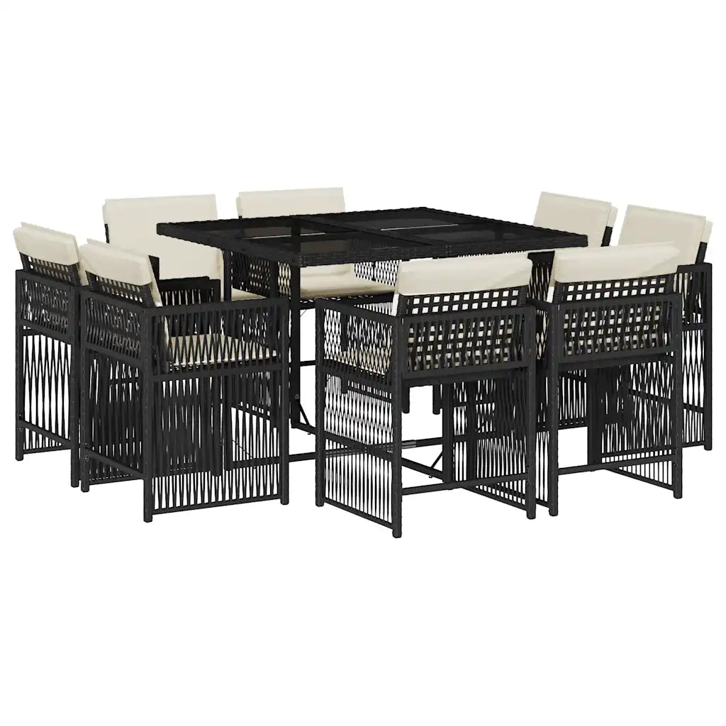 Set da Pranzo da Giardino 9 pz con Cuscini Nero in Polyrattan 3211734