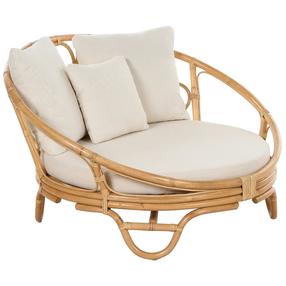 Set di 2 lettini da esterno in rattan beige naturale con cuscini resistenti stile boho tradizionale