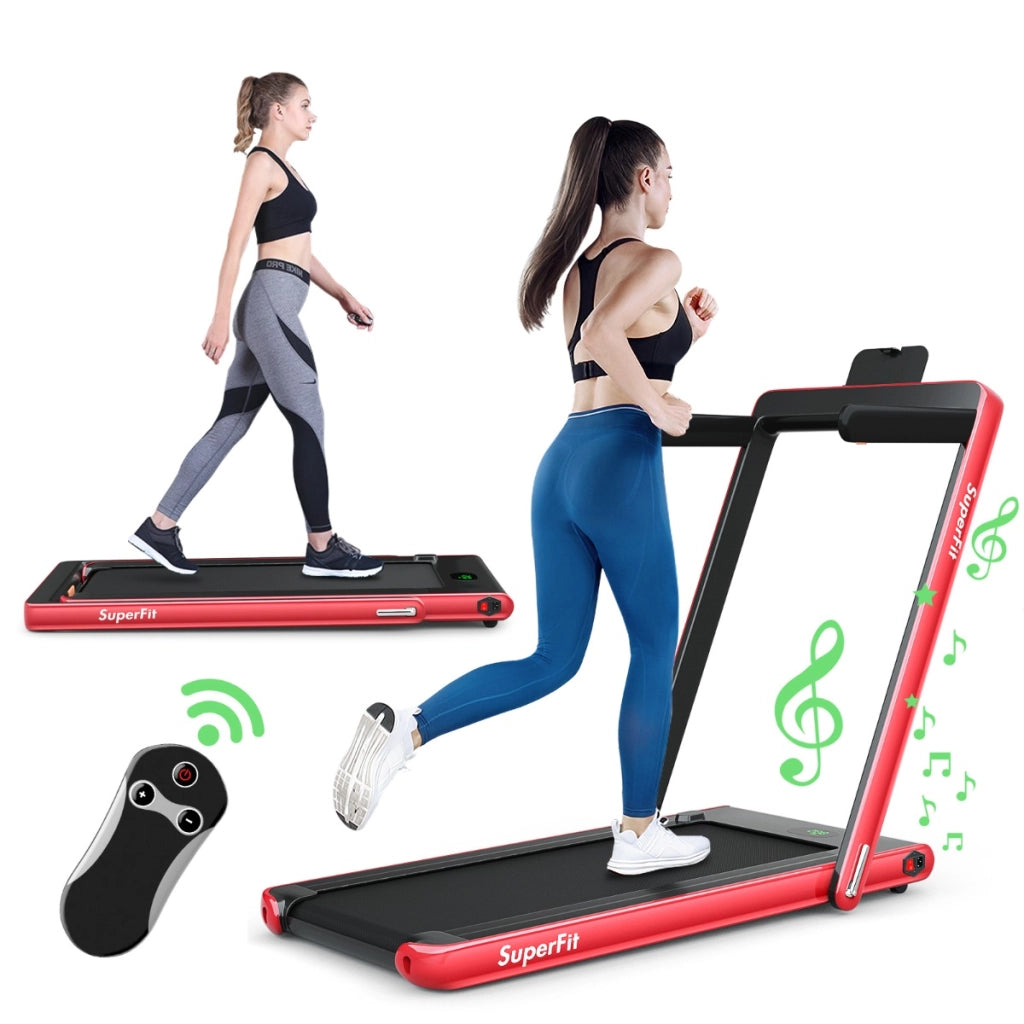 Tapis roulant pieghevole 2 in 1 con altoparlante Bluetooth telecomando, Tapis roulant elettrico portatile 560W Rosso-Tapis roulant