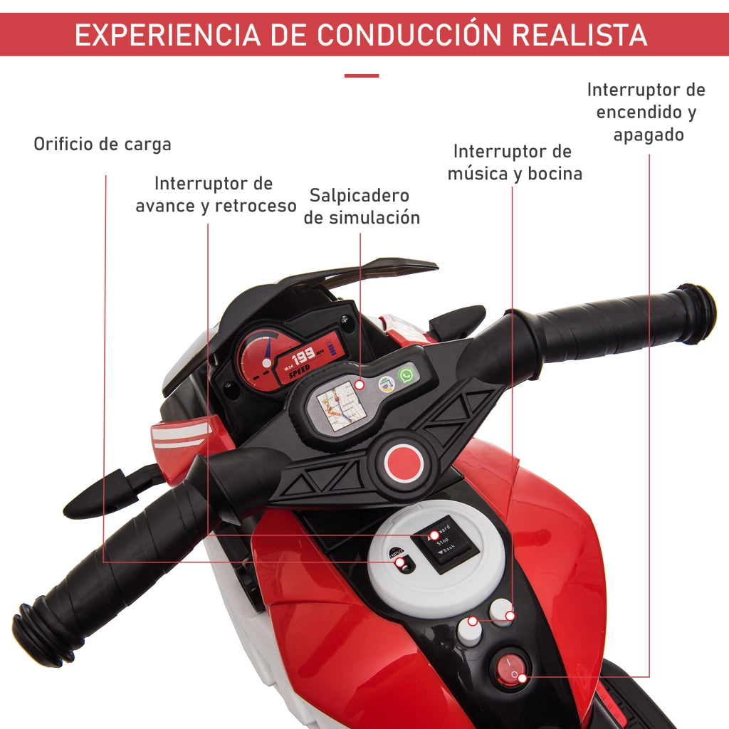 Trimoto Elettrico per Bambini 3+ Anni ¨C Zephmum ¨C Nero e Rosso con Batteria 6V 86x42x52 cm