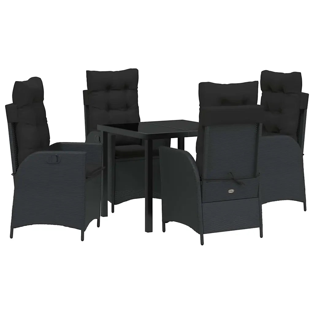 Set da Pranzo per Giardino con cuscino 5 pcs Nero polyrattan