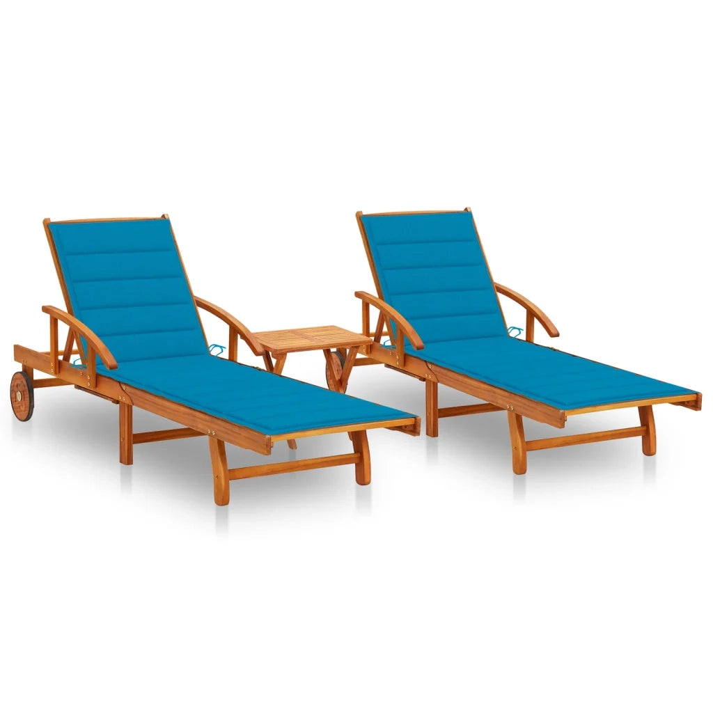 Lettino Prendisole 2 pz con Tavolo e Cuscini Massello d'Acacia cod mxl 72089