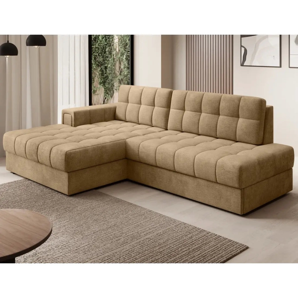 Divano angolare trasformabile CUBITO beige 240 cm con contenitore e letto