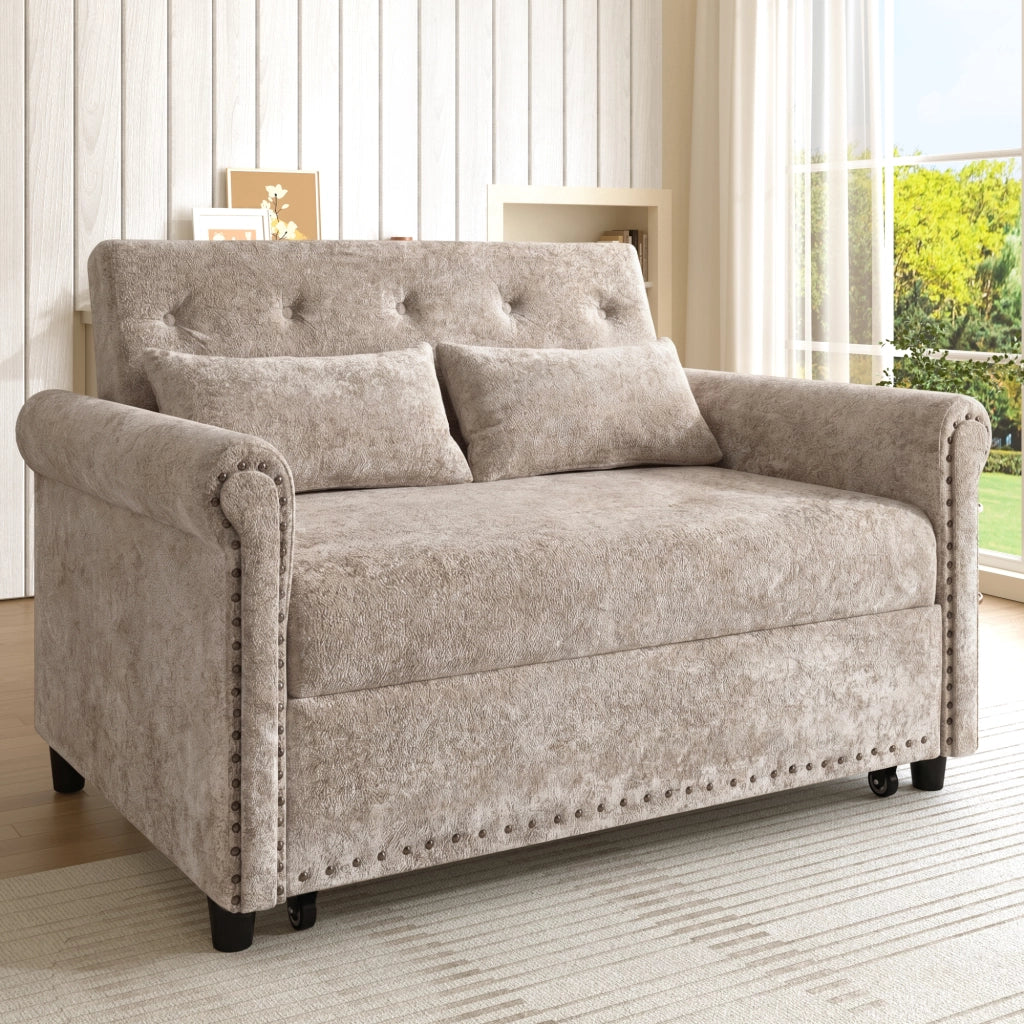 DIVANO LETTO 2 posti 3 in 1 in chenille marrone grigio