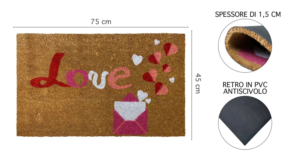 Zerbino Ingresso Casa In Fibra Di Cocco Con Base In Pvc  Love