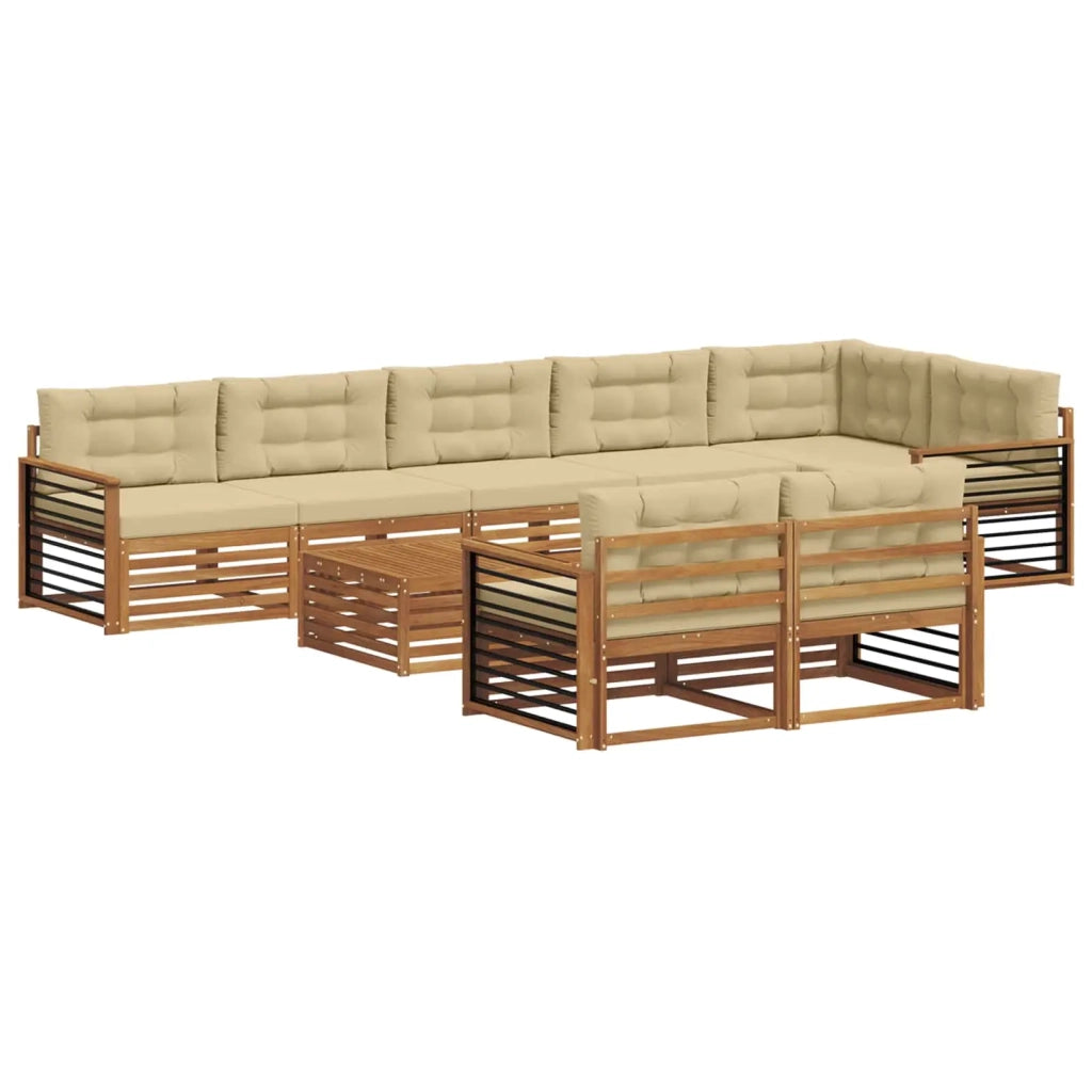 Set di divani da esterno con cuscino 9 pcs Naturale e Beige