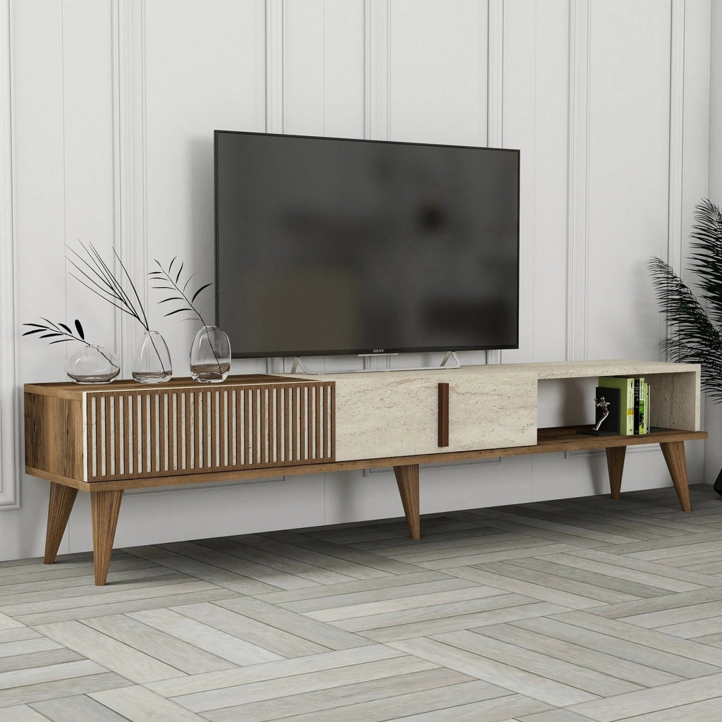 Sicoli, Mobile Porta tv 2 Ante, 180x35x40h cm Beige Marmo