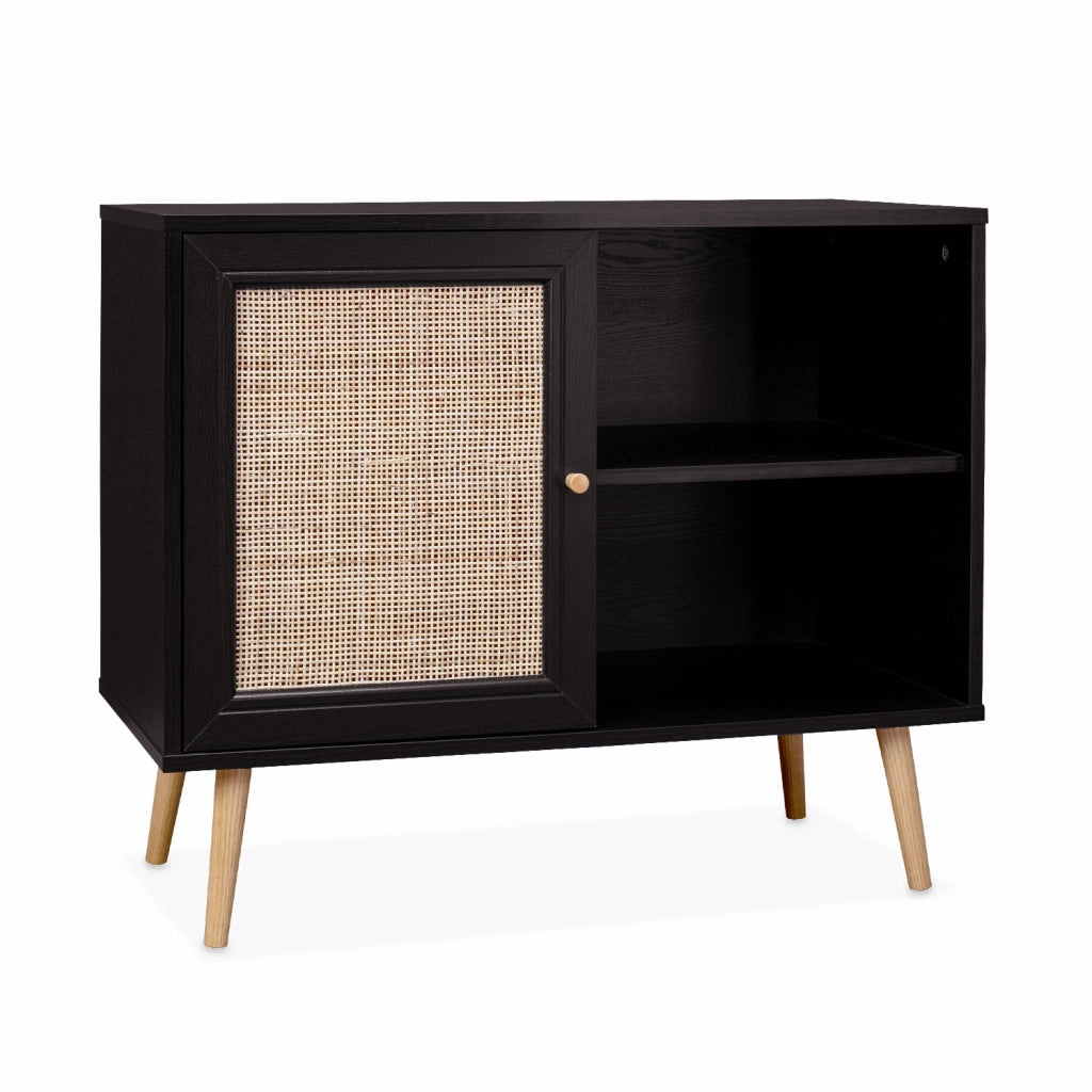 Credenza in cannage, 1 anta, 80cm, nero