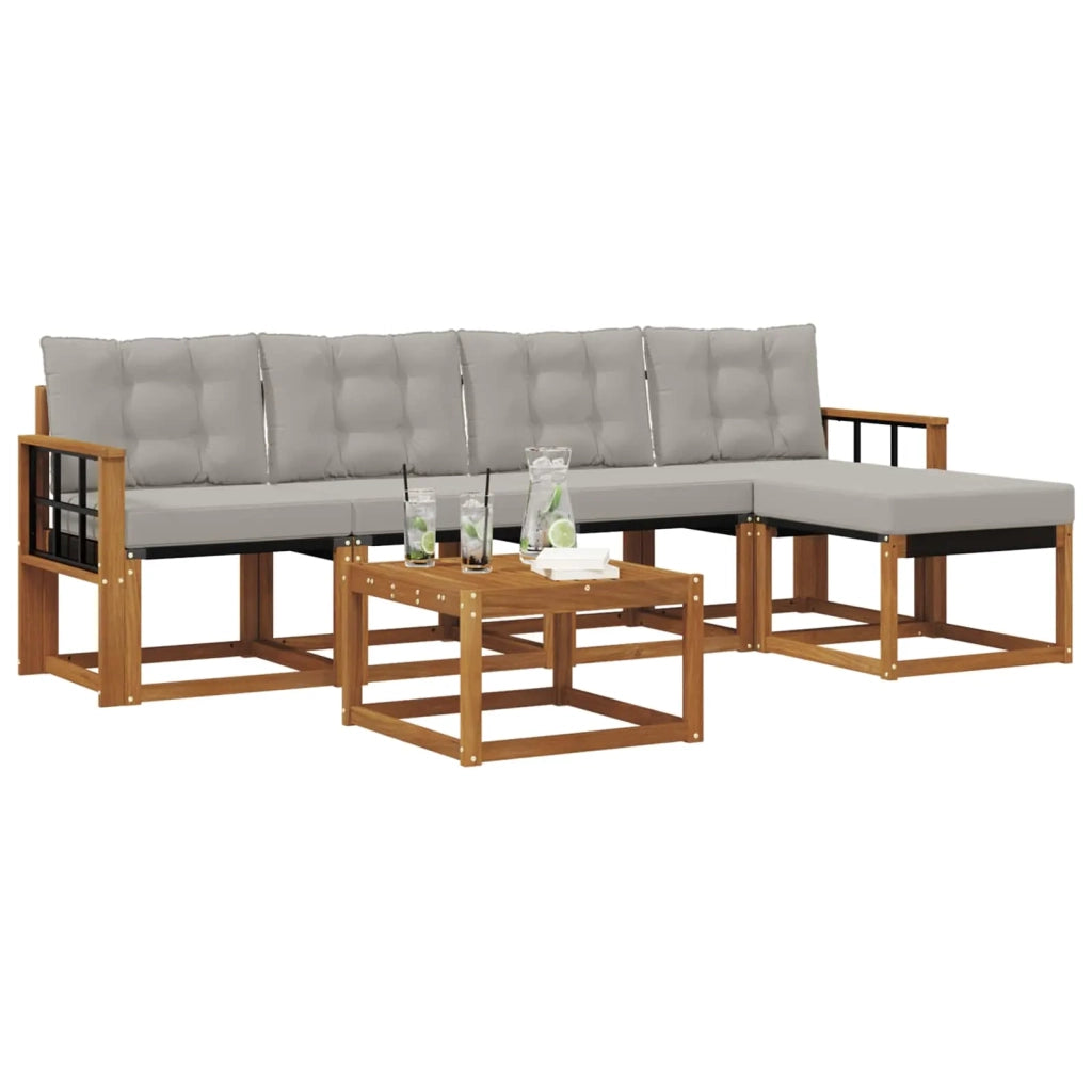 Set di divani da esterno 6 pcs Grigio Naturale e Chiaro