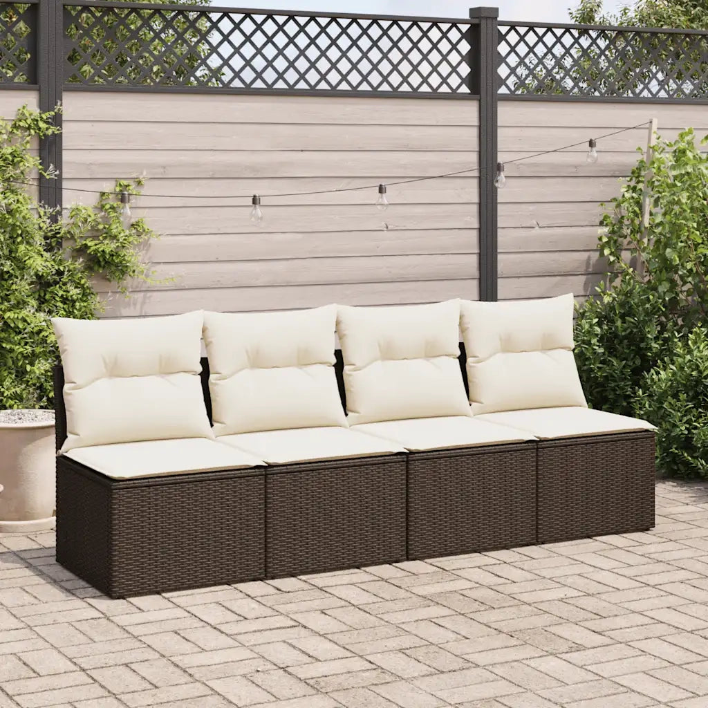 Set Divano Giardino 4 pz | Set Salotto da Giardino con Cuscini Marrone Polyrattan Acacia