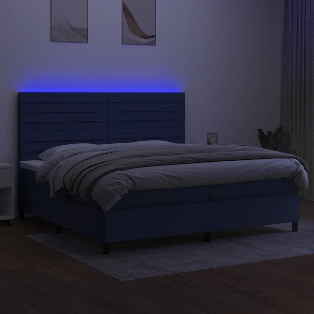 Letto a Molle Materasso e LED Blu 200x200cm in Tessuto 3134987