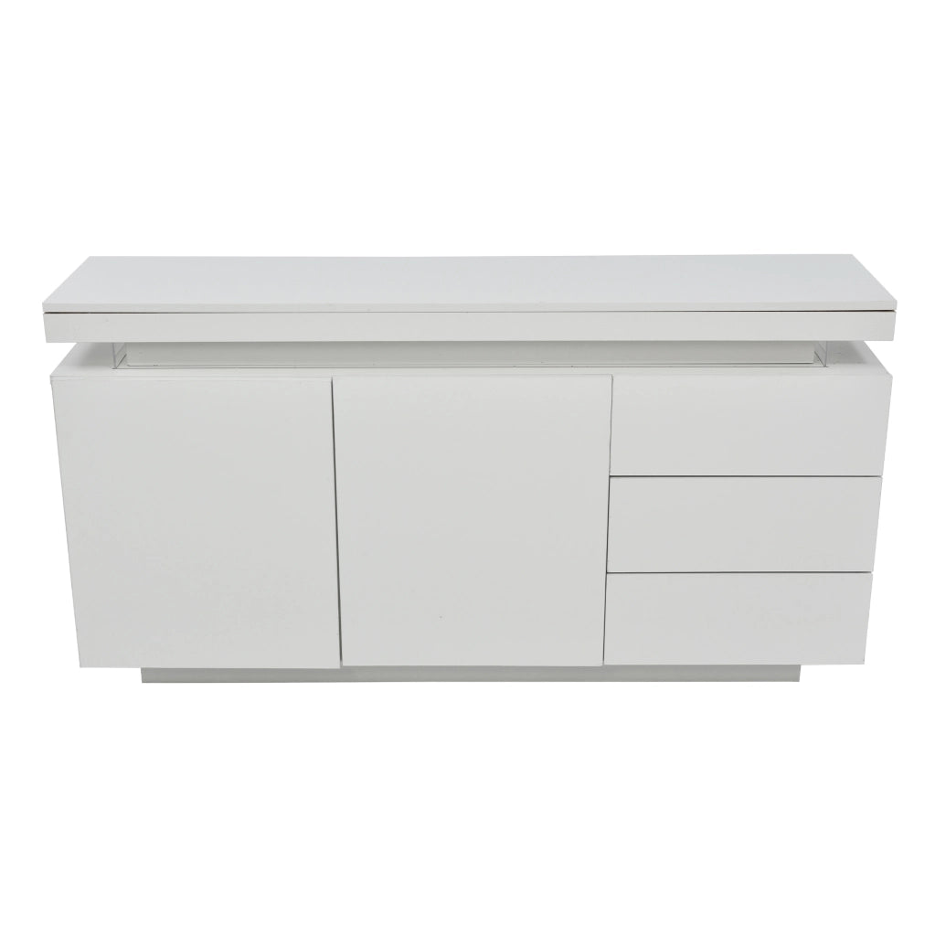Credenza 140x35x72.5 cm con LED; 2 ante e 3 cassetti; bianco