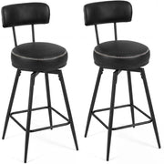 Set di 2 Sgabelli Girevoli, Sedie da Bar Moderne con Schienale Imbottito, Poggiapiedi e Gambe in Metallo, Sgabelli Imbottiti in Similpelle per Isola Cucina e Sala da Pranzo (Nero, Rotondo)