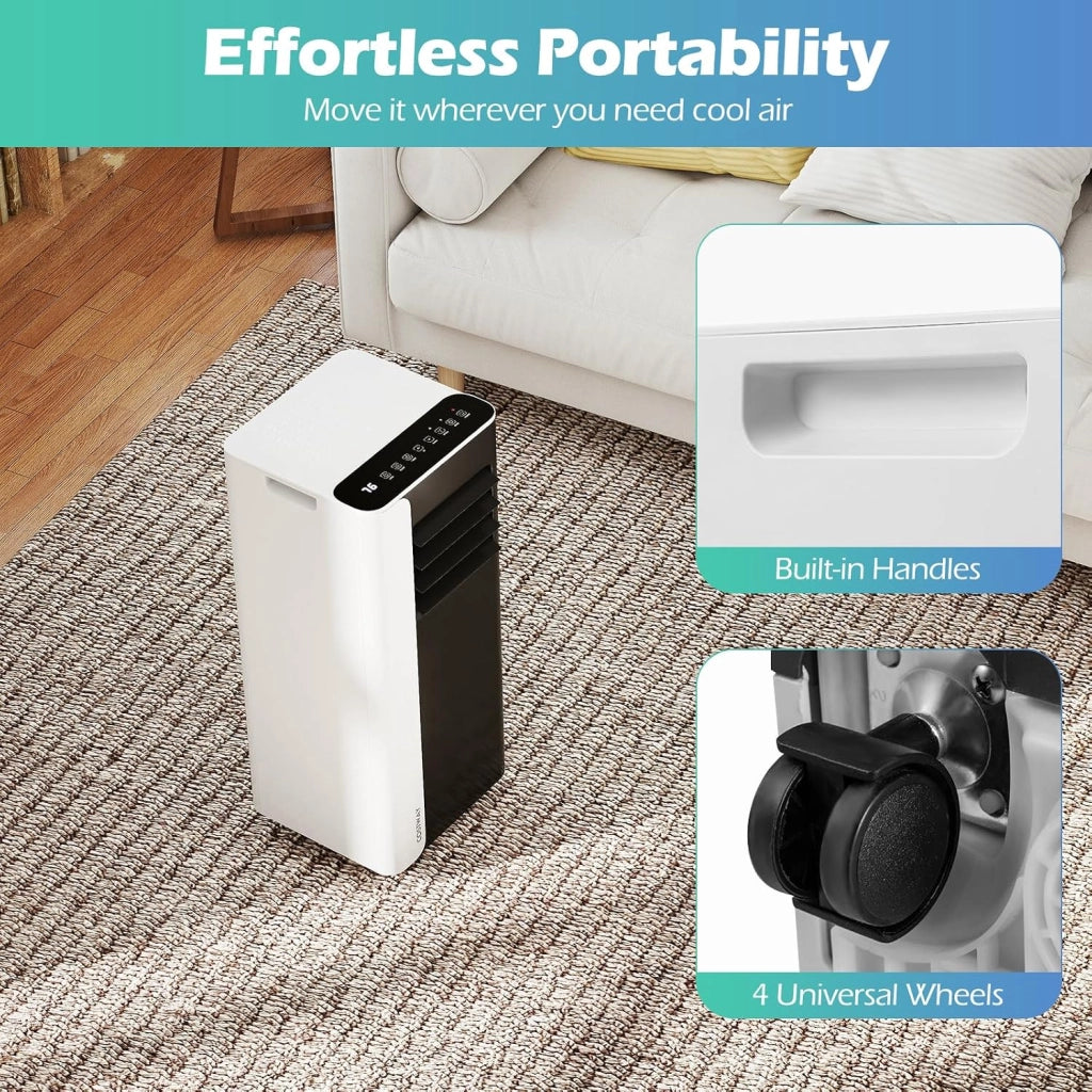 Condizionatore Portatile 7000BTU, Climatizzatore 3 in 1 Ventilatore, Deumidificatore e Raffreddatore, Controllo Intelligente con Display LED e Telecomando, Timer 24 Ore