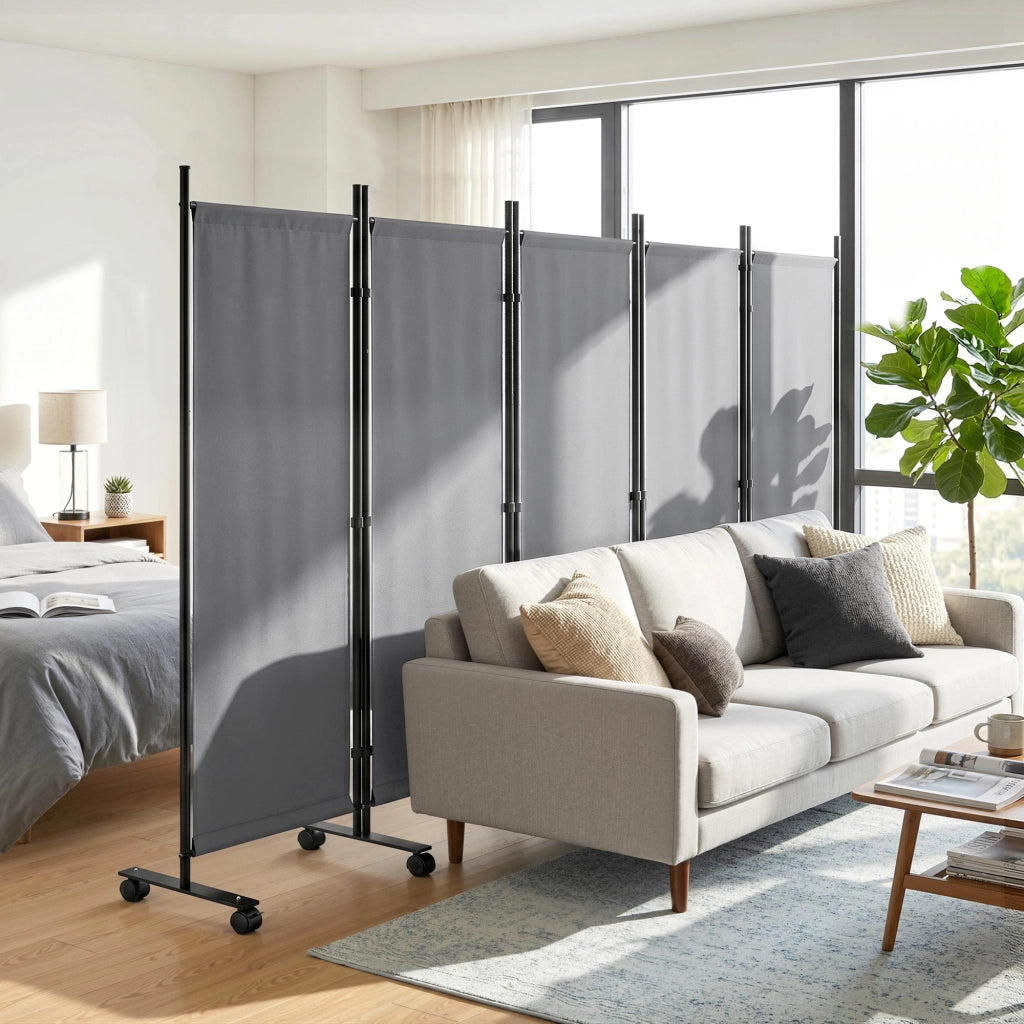 Paravent Pieghevole ¨C zephmum ¨C Grigio, Acciaio e Poliestere, 252x170 cm