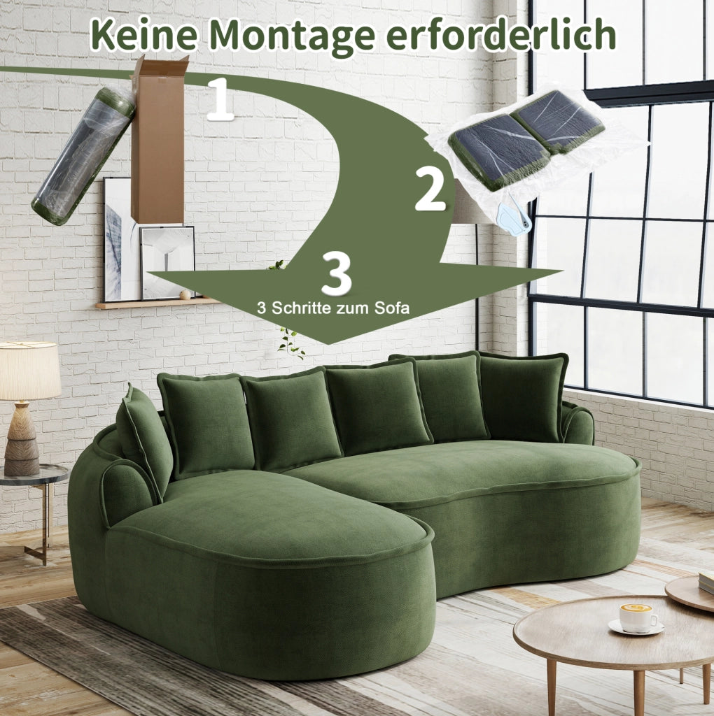 Divano modulare senza struttura con chaise longue profonda 122 cm in chenille verde