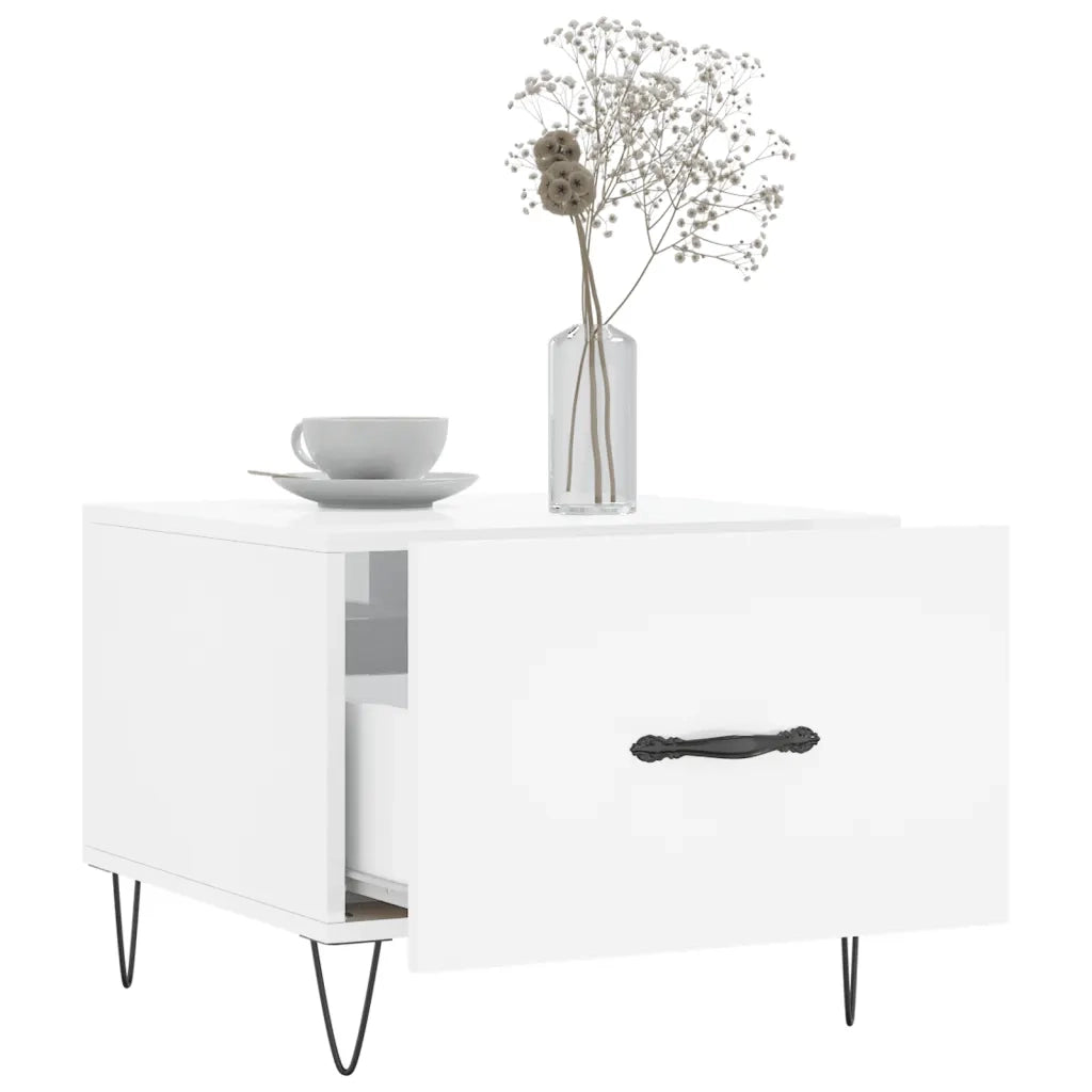 Tavolino da Salotto Bianco Lucido 50x50x40 cm Legno Multistrato 829384