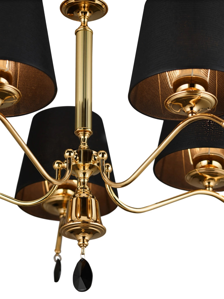 Lampadario Egida Jupiter oro, paralumi neri, 5 luci 5xE27