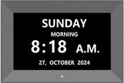 Orologio digitale 7 pollici nero con supporto alla scheda SD, visualizzazione video, calendario, allarme e funzioni di ricordo.