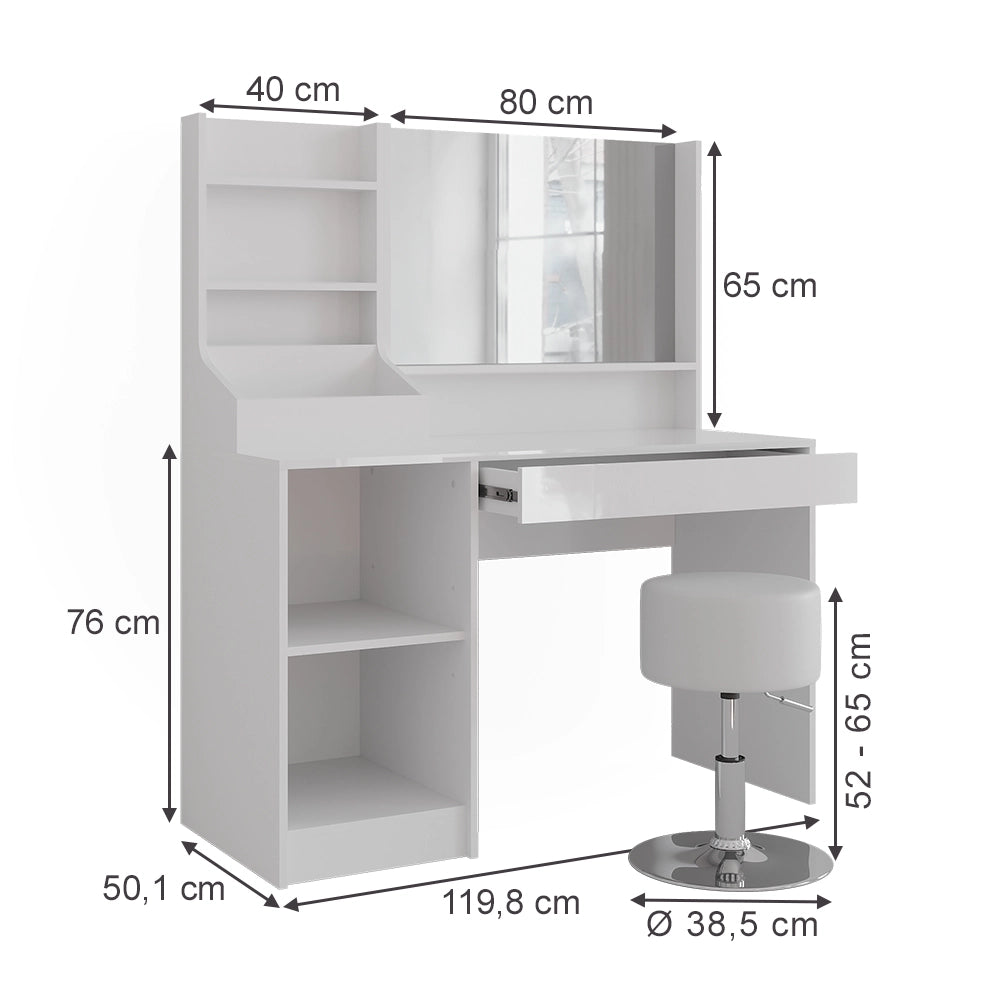Vicco Tavolo da toeletta Bianco/bianco lucido 119.8 cm 4 parti