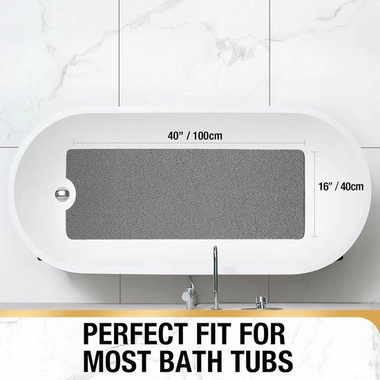 Matrice antiscivolo per bagno 100 x 40 cm - Mat di doccia extra lungo - PVC morbido - Mat di loofah per bagno - Asciuga velocemente - Grigio
