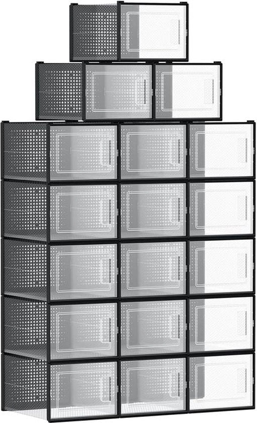 Set di 12 contenitori per scarpe - contenitori per scarpe pieghevoli - contenitori per scarpe in plastica - protezioni per scarpe - telaio in ABS - bianco trasparente - 35 x 25,0 x 18,5 cm
