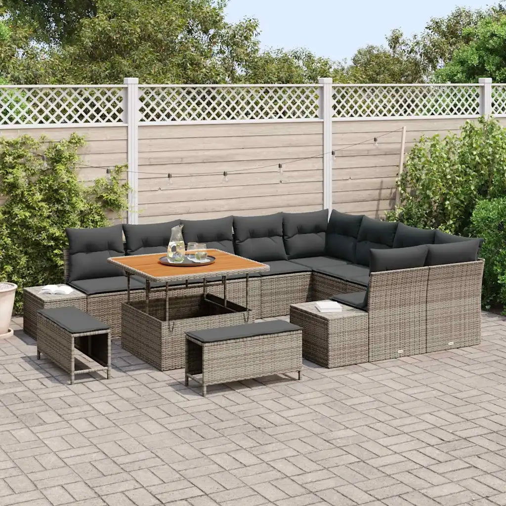 Set Divano da Giardino con cuscino 12 pcs Grigio Poly Rattan 3364768