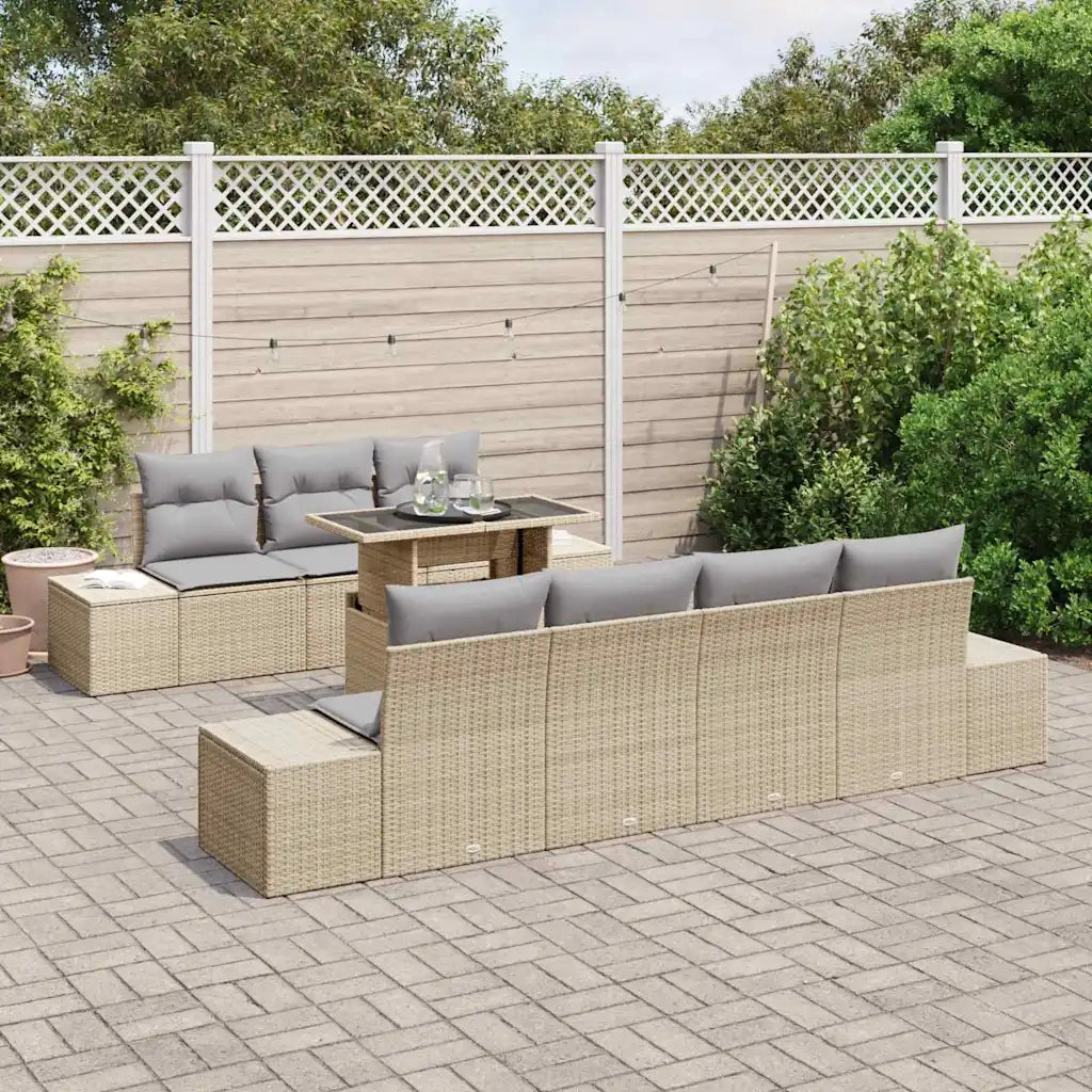 Set Divano da Giardino con cuscino 8 pcs Beige e Grigio Chiaro