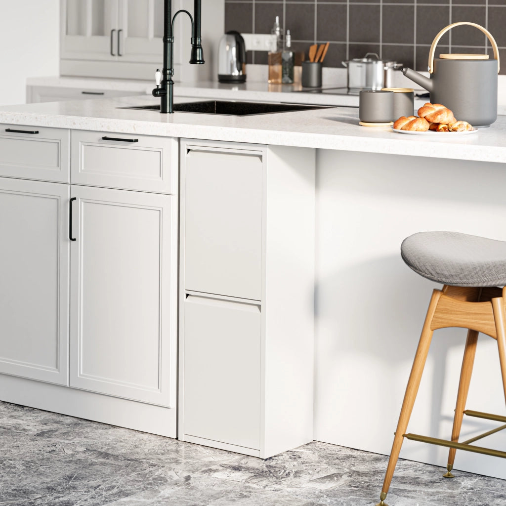 Pattumiera Sollentuna per Raccolta Differenziata con 2 Scomparti Ribaltabili Cestini a 14L - Bianco [en.casa]