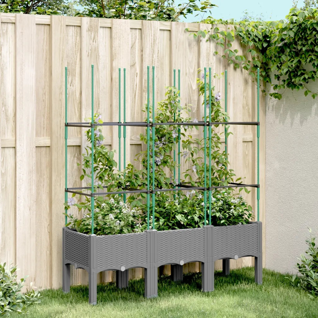 Fioriera Giardino con Traliccio-Vaso da Esterno-Contenitore per Piante Grigio Chiaro 120x40x142,5cm PP